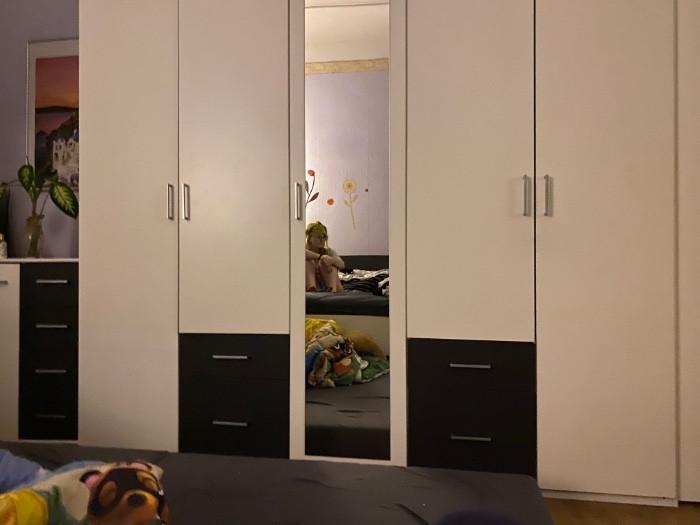 Kleiderschrank wei mit schwarzen Fchern