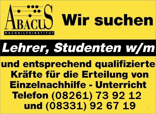 Nachhilfelehrer (m/w) in Memmingen gesucht