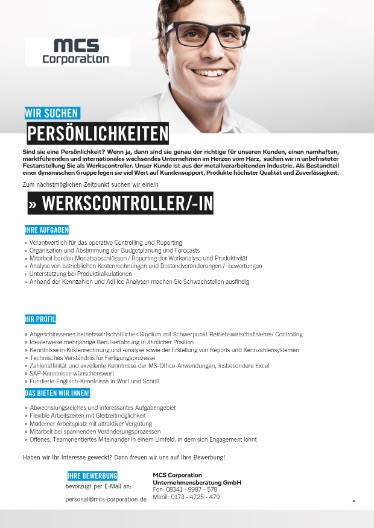 Werkscontroller (m/w/d) gesucht Werkscontroller (m/w/d) gesucht