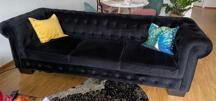 Chesterfield Couch Sofa schwarz Samt 4-Sitzer