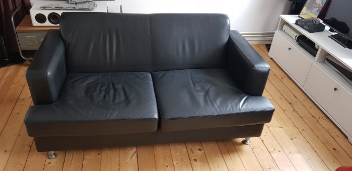 Ledersofa, 2-Sitzer, schwarz, zu verschenken, Selb